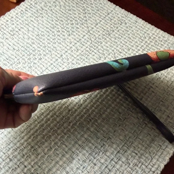 COACH Navy Floral Leather Wristlet with Multicolor Blooms - Picture 4 of 12